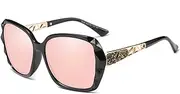 [HMKING] Retro Acetate Butterfly Frame Polarized Sunglasses for Mens Womens Retro Mirrored Lens Sun glasses for Driving Fishing, Black-pink