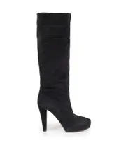 Navy Suede Spiral Knee High Boots