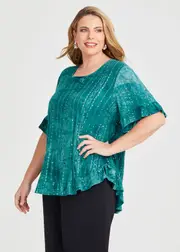 [TS] Taking Shape Salsa Sequin Ruffle Hem Top Size 18 in Mint Green - Plus Size Women's Clothing Mint Green