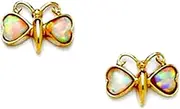 [JewelryWeb] 14k Yellow Gold White Simulated Opal Butterfly Angel Wings Screw Back Earrings 6x9mm Stud Earring for Women