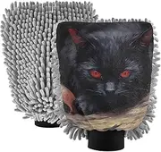 XYMZR Black Cat Red Eyes Absorbent Microfiber Car Wash Mitt, Funny Cute Anime Scratch Free for Cars Cleaning, Home Cleaning Mitts, 2 Pack, 10.24” L x 7.09” W