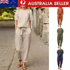 Women's Cotton Linen Suit Set Wide-Leg Pants Retro Loose Home Clothes