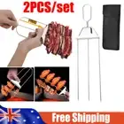 2PCS Steel Kabob 3-Prong Barbecue Skewers BBQ Sticks Grill Grilling Skewers AU