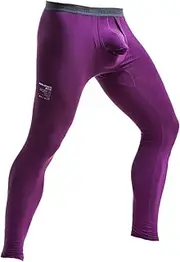 [Ouruikia] Men's Thermal Underwear Pants Modal Long Johns Tagless Lightweight Thermal Bottoms Separate Pouch, New Purple, Large