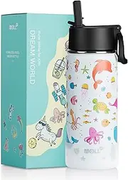 Mollcity 470M Water Bottle with Straw -Stainless Steel Insulated Water Bottle for Back to School, Wide Mouth Water Flask BPA-Free