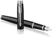 [PARKER] IM Fountain Pen, Black Lacquer Chrome Trim, Medium Nib with Blue Ink Refill, Gift Box (1931651)