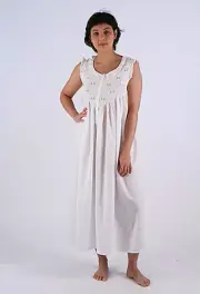 Amelia Ladies Pink Cotton Sleeveless Embrodied Nightgown / Sleepwear / Nightie