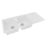 1160x500mm White Granite Stone Double Bowls Overflow Kitchen Sink Drainboard Basin