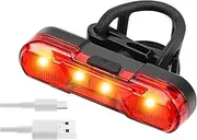 Nerissa Rear Bike Light LED Red Bike Tail Light USB Rechargeable Bicycle Taillight Waterproof High Brightness Bike Back Light for Cycling Helmet Backpack Safety Warning, 4 Steday/Flash Modes
