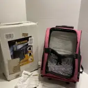 KOPEKS Deluxe Backpack Pet Travel Carrier with Double Wheels - Pink -...small