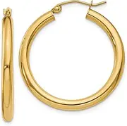 [JewelryWeb] 14k Yellow Gold Hollow Polished 3mm Light Tube Hoop Earrings 30mm long 3mm Thick-Hoop Earring for Women