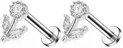 [Niaspi] 16G CZ Flower Labret Monroe Lip Rings Hypoallergenic G23 Titanium Conch Helix Cartilage Flat Back Earrings Studs Internally Threaded Body Piercing Jewelry 8mm