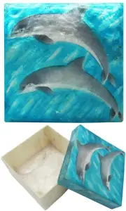 Capiz Shell Trinket Box, 3", Dolphins