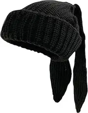 [WUODHTW] Knit Beanie Hats Cute Bunny Long Ears Funny Hat Fluffy Winter Cap Warm Rabbit Crochet Skull Cap Halloween Hip-hop Hat