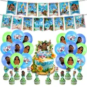 Moana Theme Birthday Party Decorating Set Birthday Banner Latex Balloons Cake Toppers