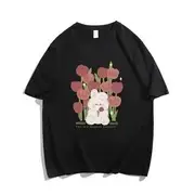 Short-Sleeve Crew Neck Rabbit Print Tee Black - XL