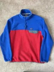 $139 New Patagonia Synchilla Snap Fleece Pullover Red Blue 25551 vtg Size M-XL