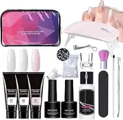 Nail Extension Gel Kit | 3 Colors Builder Glue Gel with Nail Lamp Base Top Coat Set - Manicure Set For Home and Salon, Includes File and Clip