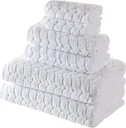 [BAGNO MILANO] Turkish Cotton Ultra-Soft Plush Absorbent Quick Dry Bathroom Towel Set, Made in Turkey (White, 6 pcs Towel Set)