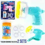 2x Bubble Blowing Gun Blower With Soap Solution Shooter Kids Toy Set
