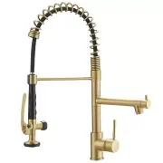 Brushed Gold Kitchen Faucet with Pull Down Sprayer,Commercial Brass Kitchen F...