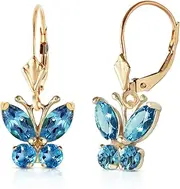 [Galaxy Gold GG] 1.24 CTW 14k Solid Gold Butterfly Earrings Blue Topaz