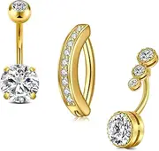 [Briana Williams] Belly Button Ring Belly Rings Surgical Stainless Steel Belly Button Ring Clicker Belly Button Ring Navel Rings for Women