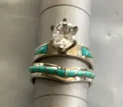 HSN Chaco Canyon Sterling Silver Turquoise Engagement Ring Set Size 7
