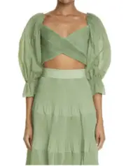 ZIMMERMANN Pleated Bodice Balloon Sleeve Crop Top In Fern Sz US 10 AU 3 $425