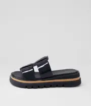 New Django & Juliette Stead Black Patent Leather Slides Womens Shoes Casual