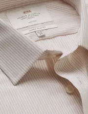 Hawes & Curtis Non-Iron Brown & White Fine Stripe Extra Slim Fit Shirt Size: 16" collar, 36" sleeve