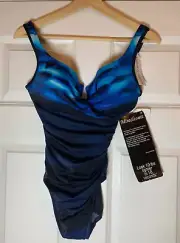 Miraclesuit Escape Blue Padded Slimming Underwire One Piece Swimsuit 10 NWT