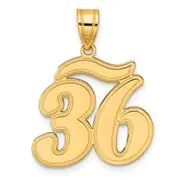 14k Yellow Gold Brushed Border Script Number 36 Pendant