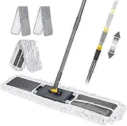 Myiosus Industrial Mop, 90cm Large Flat Mop with 150cm Telescopic Handle & 3 Reusable Microfiber Pads, Heavy Duty Commercial Dust Mops for Warehouse, Hotel, Mall, Office and Home Floors Cleaning