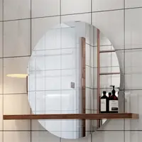 在飛比找松果購物優惠-圓鏡 鏡子 60CM帶置物架 衛浴鏡 北歐浴室鏡子 衛生間壁