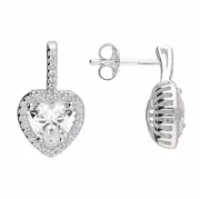 Heart stud earrings cubic zirconia solid Sterling Silver. Gift box, new.