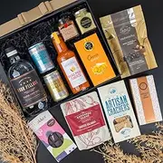 Four Pillars Rare Dry Gin Signature Collection Gift Hamper | Aussie Gift Set Ideas For Mothers Day, Christmas, Birthday - Includes Four Pillars Gin, Peri Peri Sauce, Olives, Dark Chocolate, Medley, Nibbles, Cookies, Mustard and Sea Salt