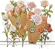 Flower Bouquet Craft Kit DIY Paper Rose Bouquet Thick Paper Cutout of Tulip with Long Branch Camellia Foil Stamping Peony Die-Cut Hard Floral Bunch for Scrapbooking Card Making Mother's Day (Kary)