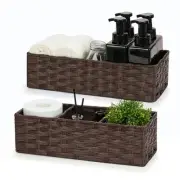 Narrow Hand-woven Wicker Storage Bins Small baskets for Organizing 2-Pack Wat...
