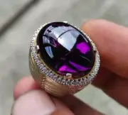 Unique Two Tone Simulated Amethyst Oval Cabochon Men's Wedding Ring Silver 925