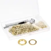 Grommet Kit 100 Sets Copper Eyelets with 3pcs Tools, 6mm Inside Dia. Gold Tone