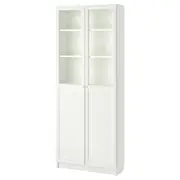 BILLY / OXBERG bookcase with panel/glass doors, white, 80x30x202 cm
