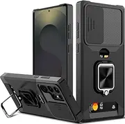 for Samsung Galaxy S25 Ultra Case, Galaxy S25 Ultra Case with [Card Holder] Camera Cover Built-in 360° Rotate Ring Stand Kickstand Magnetic Magnet Heavy Duty Protective Phone Case for S25 Ultra