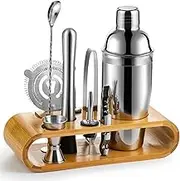 Aiyola Bartender Kit,10-Piece Cocktail Shaker Set with Stylish Bamboo Stand,Stainless Steel Bar Accessories for Bar Set Martini Shaker Set for a Ultimate Drink Mixing Adventure(Silver)