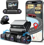 Rhorawill 360° View 4 Channel Dash Cam Front and Rear Inside Left Right,Car Dashboard Recorder with 5G WiFi GPS,Quad Dash Camera for Cars,Parking Mode,Night Vision,150° Wide Angle 3” TFT,Free 128GB