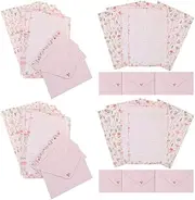 NUOBESTY A5 Stationary Paper and Envelopes Set, 24PCS Floral Stationery Writing Paper 12PCS Matching Envelopes Lined Printing Paper for Home Office School