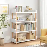 4-Shelf Modern Tall Bookcase Wood Open Display Floor Bookshelf, Office Shelf Sto