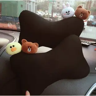 韓國line布朗熊汽車內飾卡通 可愛車用頭枕脖頸 毛絨頸枕通用 dR7m