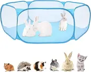 Small Animals C&C Cage Tent, Breathable & Transparent Pet Playpen Pop Open Outdoor/Indoor Exercise Fence, Portable Yard Fence for Guinea Pig, Rabbits, Hamster, Chinchillas and Hedgehogs (Blue)
