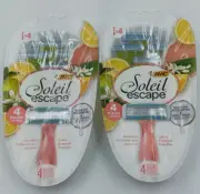 2 Bic Soleil escape 4 Blades Citrus Women's Disposable Razors, 8 Count